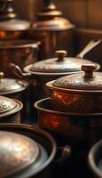 bunch of pots and pans sitting on a table photo