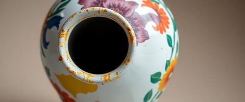 white vase with a floral design on it photo
