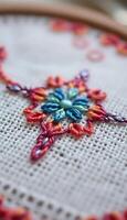 close up of a cross stitch pattern on a piece of cloth photo