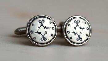 pair of cufflinks with a clock face on them photo