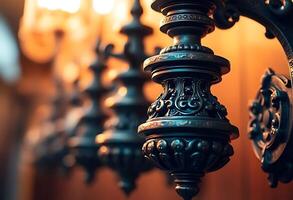 close up of a chandelier in a room photo