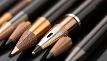 row of different colored pencils lined up on a table photo