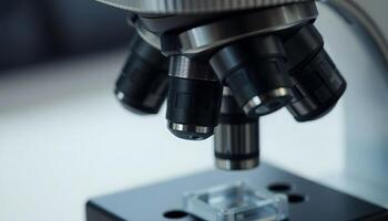 close up of a microscope with focus on the lens photo