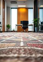 room with a carpet that has a pattern on it photo