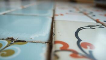 close up of a tile floor with a design on it photo