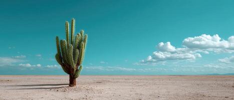 Lone cactus in vast sandy plain nature scene desert landscape serene viewpoint photo