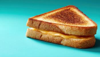 Grilled cheese sandwich delight on light teal background food photography fresh and golden close-up view photo