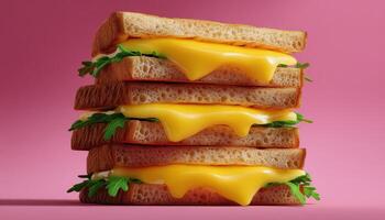 Delicious grilled cheese sandwich stacked high colorful presentation food photography vibrant environment close-up view photo