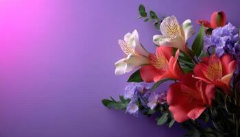 Tropical floral arrangement on standard vibrant colors nature studio setting close-up view flower beauty photo