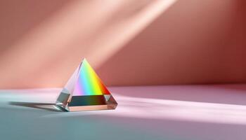 prism casting vibrant rainbows in soft pastel light minimalistic still life indoor photography photo