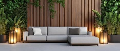 Contemporary lounge setup backyard outdoor aesthetics modern design relaxing environment photo