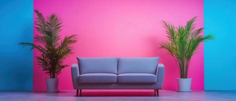 Cozy minimalist living room with sleek sofa vibrant colors modern design indoor setting aesthetic view photo