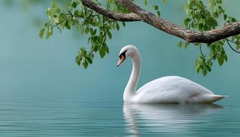 Elegant swan gliding on serene lake nature photography tranquil environment close-up view photo