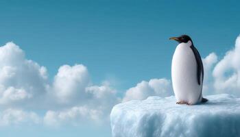 Proud penguin on ice floe arctic landscape wildlife photography clear sky natural habitat photo