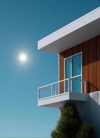 Modern minimalist house bathed in sunlight coastal environment architectural photography photo