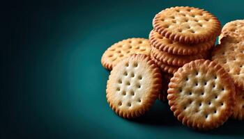 Closeup of assorted cracker biscuits on a vibrant background food photography gourmet snack culinary concept photo