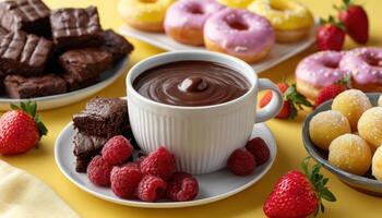 Delightful chocolate fondue experience with fresh fruits and sweets in a cozy setting photo