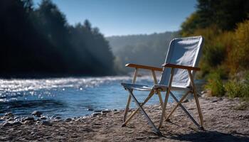Relaxing by the river a minimalist camp chair at sunset nature scene tranquil environment photo