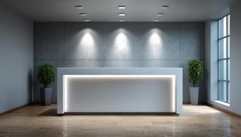 Minimalist reception area design modern office interior architecture bright environment wide angle view photo