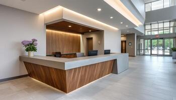 Modern reception desk design in contemporary office space interior architecture elegant environment photo