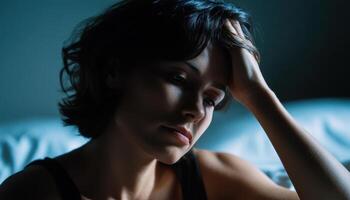 Emotional reflection of a woman in a darkened room intimate portrait mood setting silhouette photo