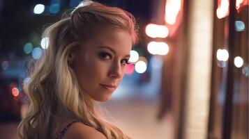 Nighttime portrait of a woman in urban setting beauty city photography close-up glamour photo