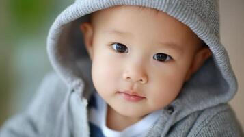 Playful child portrait indoor setting photograph natural lighting close-up joyful expression photo