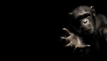 the monkey reaching out for connection low-resolution image dark environment photo