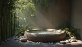 Tranquil bath oasis with soaking tub nature-inspired design serene environment zen viewpoint photo