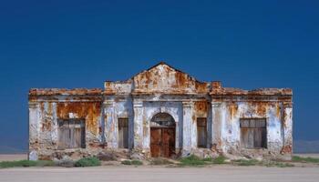 Abandoned warehouse exploration desert landscape panoramic image rustic environment dramatic viewpoint photo