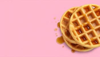 Delicious golden brown waffles stacked on a pastel background food photography close-up view appetizing concept photo