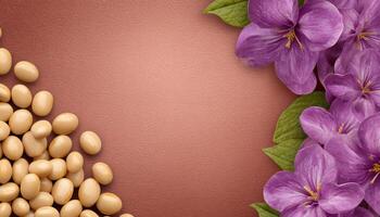 Fresh soybeans and flower bouquet arrangement nature setting artistic composition close-up view photo
