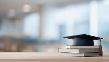 Graduation celebration setup modern classroom educational image bright environment close-up focus photo