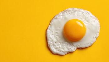 Perfectly fried egg closeup on vibrant yellow background food photography bright environment top view photo