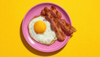 Cheerful breakfast of grilled bacon and egg vibrant kitchen food photography bright environment close-up view photo