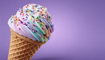 Delightful rainbow ice cream cone whimsical dessert studio setting playful perspective photo