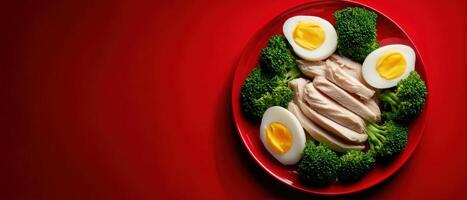 Modern plate presentation of boiled chicken and broccoli gourmet food styling artistic kitchen aesthetic view photo