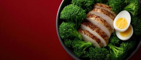 Deliciously arranged boiled chicken and broccoli bowl home kitchen food photography modern style photo