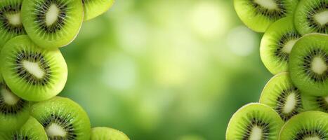 Vibrant kiwi slices closeup nature background food photography bright environment circular arrangement photo
