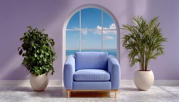 Cozy reading nook with ocean view modern interior living room bright and airy relaxation concept photo