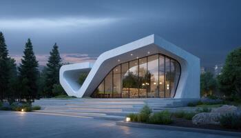 Dynamic architectural design of cultural center in urban setting modern aesthetic daylight view photo