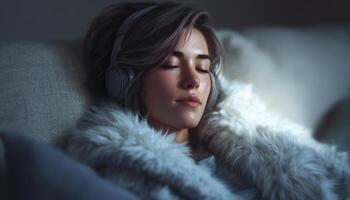 Whimsical girl relaxing at home cozy environment digital art dreamy concept photo