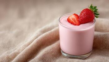 Refreshing strawberry yogurt drink minimalist setting food photography natural light culinary delight photo