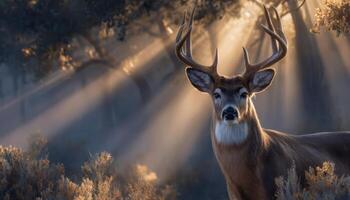 Majestic deer in sunlit forest nature scene wildlife photography tranquil environment close-up view photo