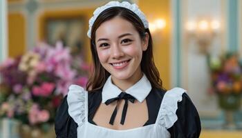 Elegant maid service showcase modern home portrait photography indoor close-up beauty and charm photo