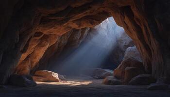 Sunlit chamber cave view nature exploration stunning landscape tranquil environment photo