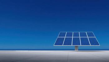 Solar panel installation under bright sunlight coastal area minimalistic photography clear sky contemporary concept photo