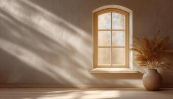 Golden sunlight streaming through open window in serene room cozy environment captivating interior design photo