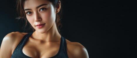 Empowered fitness journey studio portrait photography dark background close-up health and wellness photo