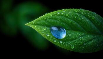Macro photography of a dewy leaf with lumino reflection nature close-up tranquil setting photo